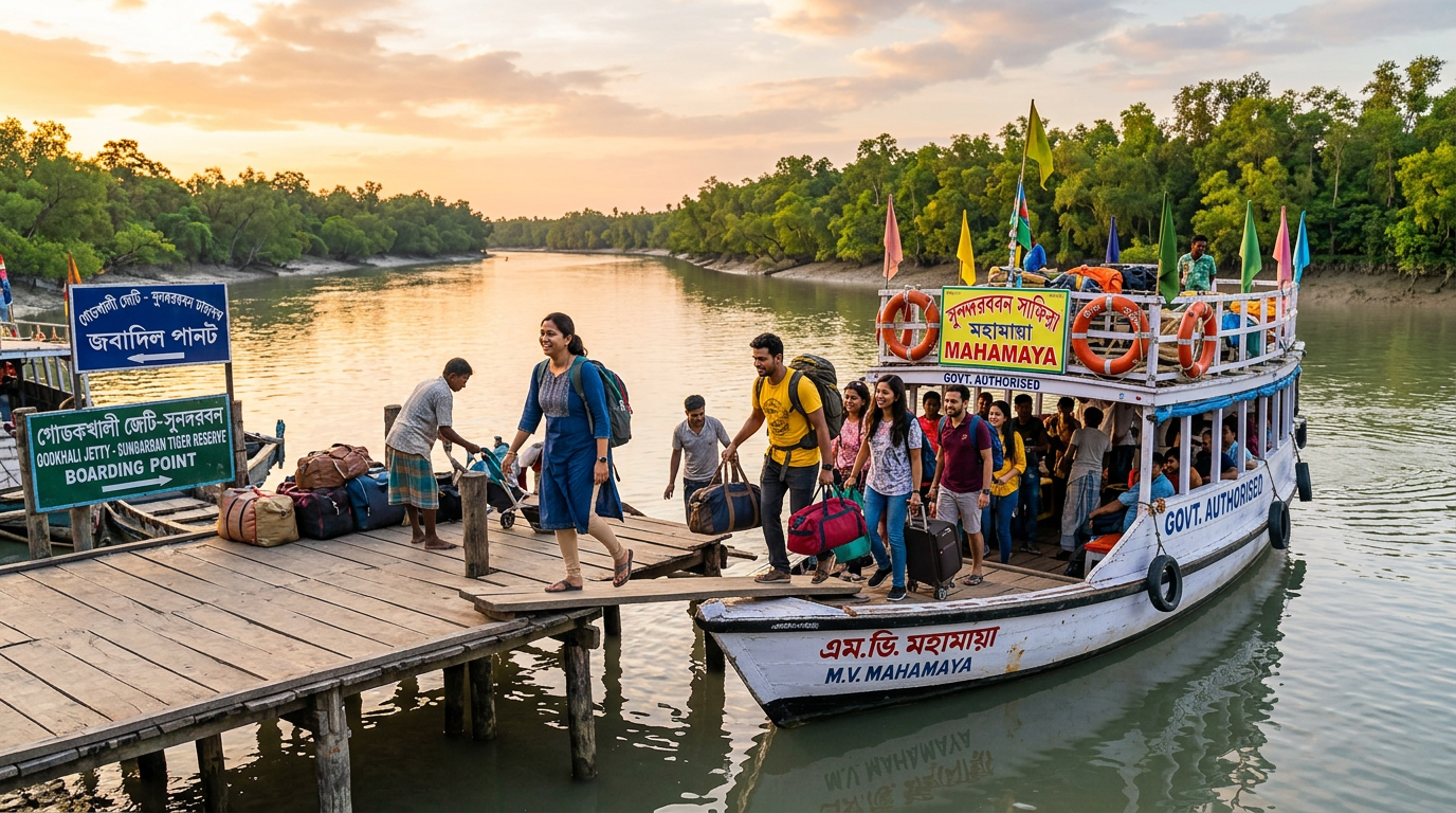 Sundarban 1 night 2 days itinerary arrival at Godkhali jetty