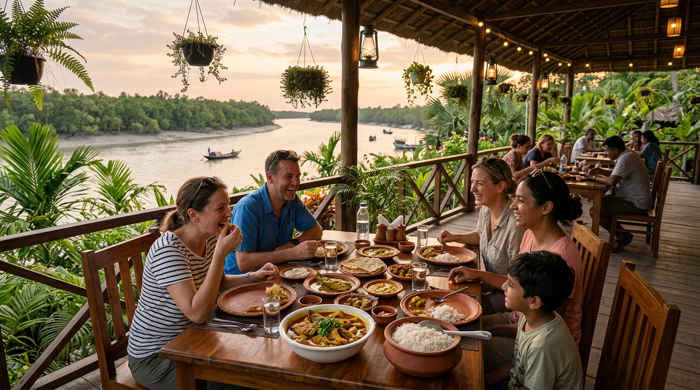 Sundarban Resort Dining With Bengali Cuisine River View Sundarban AC accommodation resort dining Bengali cuisine
