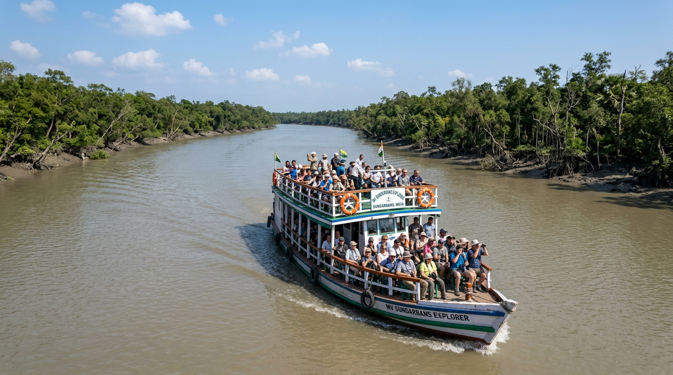 Sundarban Group Tour Boat on River Sundarban group tour large boat carrying group through river