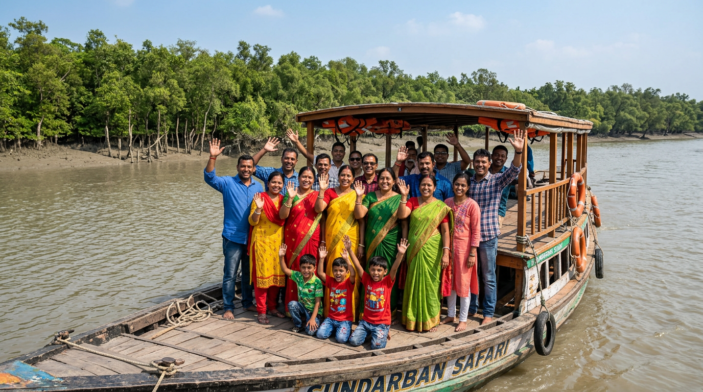 Sundarban group tour discount large team on boat