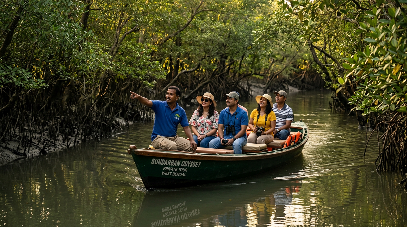 Sundarban private tour boat cruising through mangrove creek
