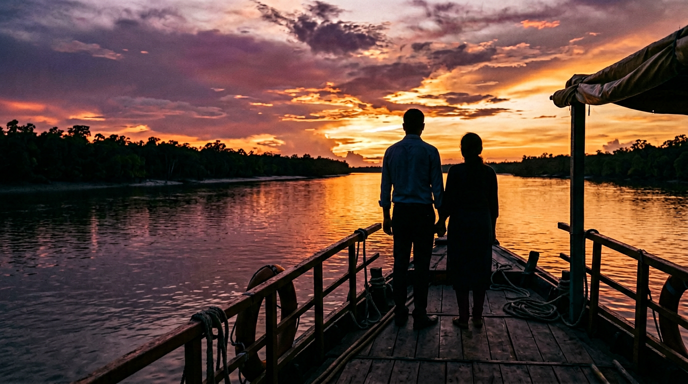 Sundarban couple tour romantic sunset on river
