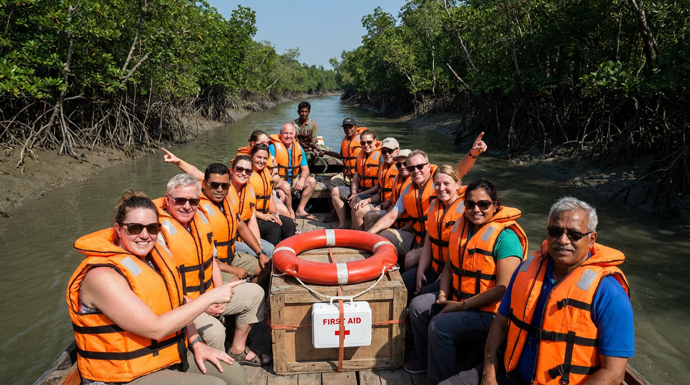 Sundarban tour safety tips life jackets on boat