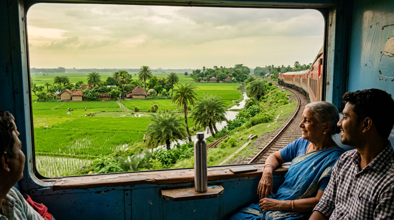Scenic train journey from Asansol through Bengal countryside toward Sundarban