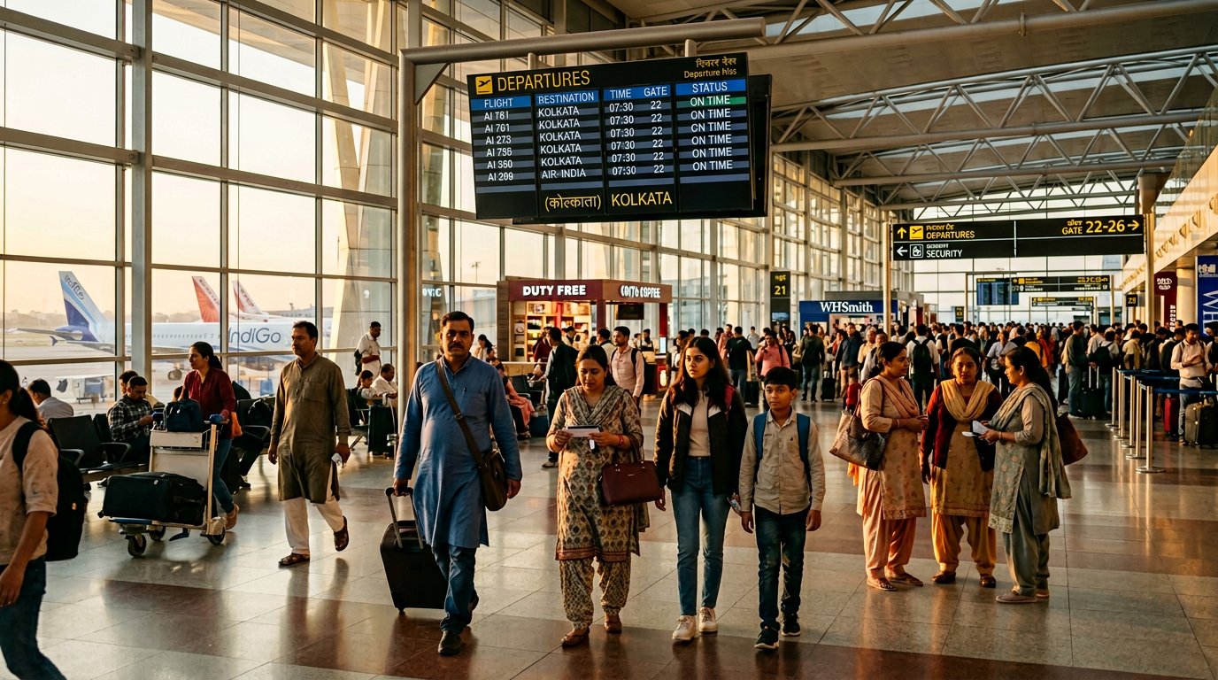 Sundarban Tour from Delhi — Delhi Airport Departure Sundarban tour from Delhi — travellers at Delhi airport departure terminal