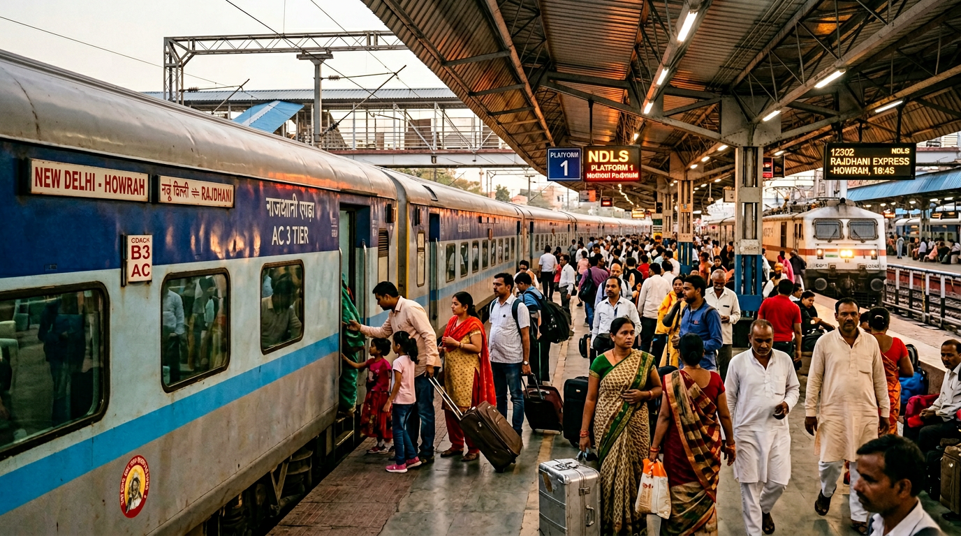 Sundarban Tour from Delhi — Train Route to Kolkata Sundarban tour from Delhi — Rajdhani Express at New Delhi railway station