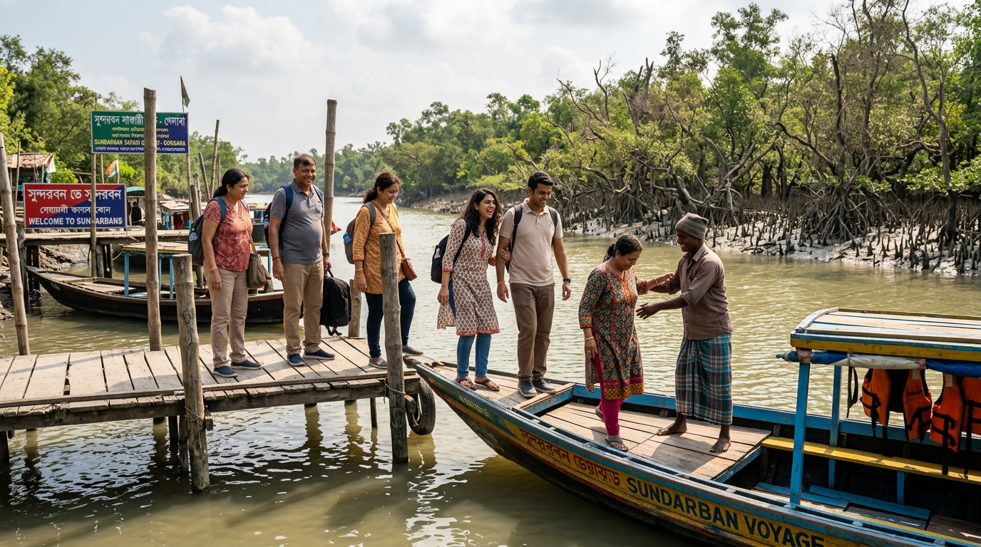 Sundarban Tour from Howrah Boat Sundarban tour from Howrah boarding boat at jetty