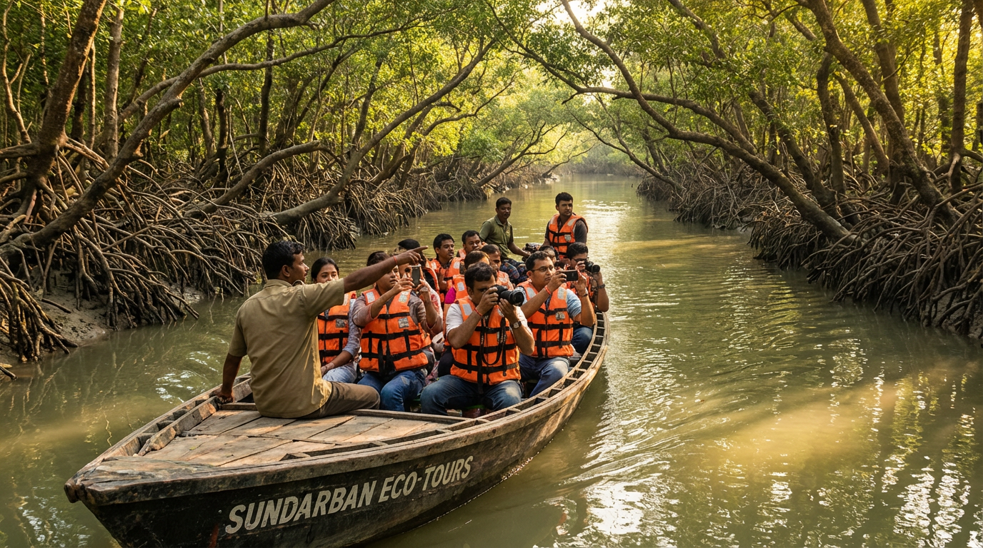 Sundarban Tour from Ranchi — Boat Safari in Mangrove Creeks Sundarban tour from Ranchi boat entering mangrove creek