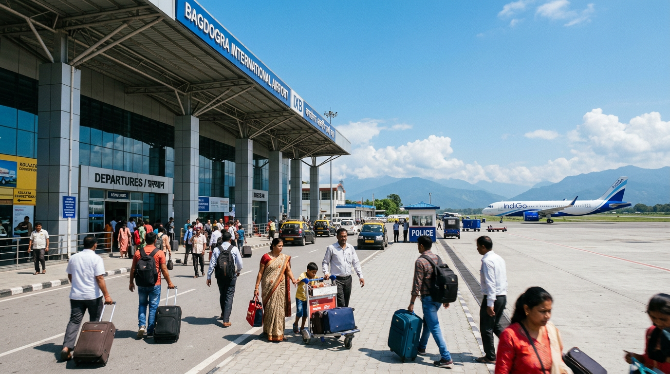 Sundarban Tour from Siliguri — Bagdogra Airport Flight Connection Bagdogra airport terminal travellers connecting flight to Kolkata for Sundarban tour